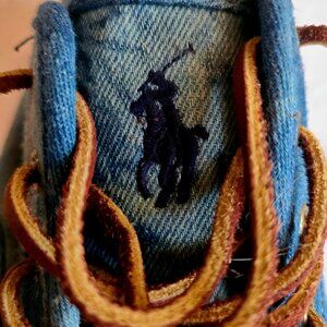 Polo by Ralph Lauren Distressed Blue Denim Sneakers entitled "Vail" Size 16
